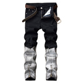 Men's ripped zipper colorblock jeans
